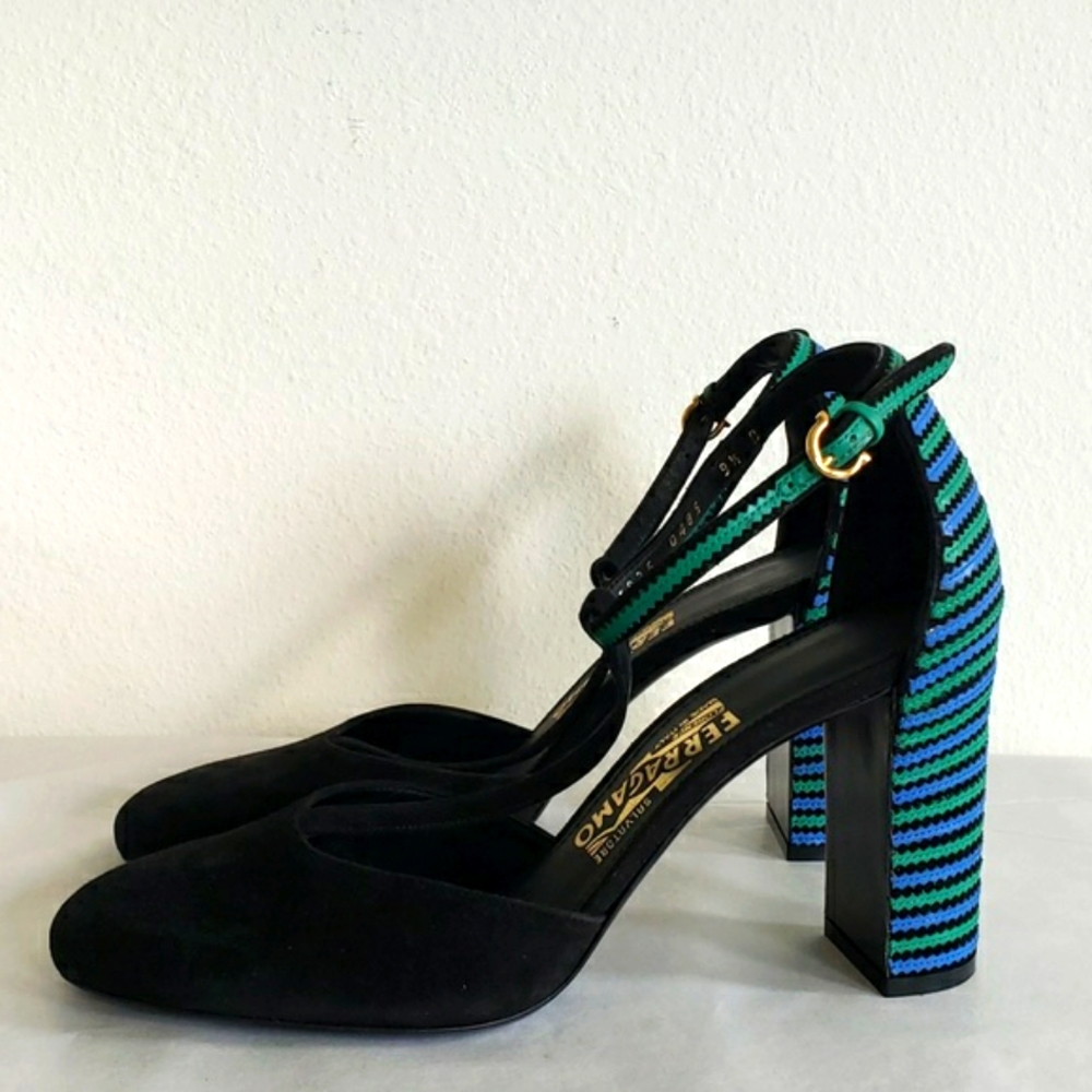 NWOT Salvatore Ferragamo Fergie Suede/Leather T-strap Shoes Size 9 1/2 … - Picture 7 of 11